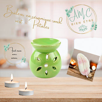Brûleur  en céramique rond  vert  - Pétales