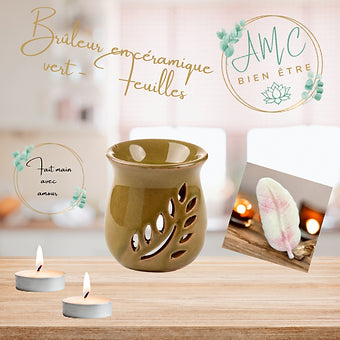 Brûleur  en céramique  vert - Feuilles