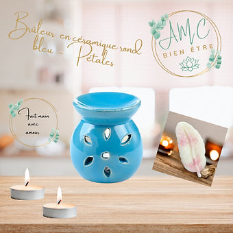 Brûleur  en céramique rond  bleu  - Pétales