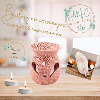 Brûleur en céramique  - craquelé rose saumon