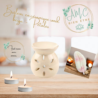 Brûleur  en céramique rond  beige  - Pétales