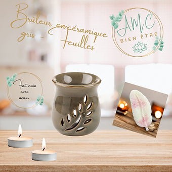 Brûleur  en céramique  gris  - Feuilles