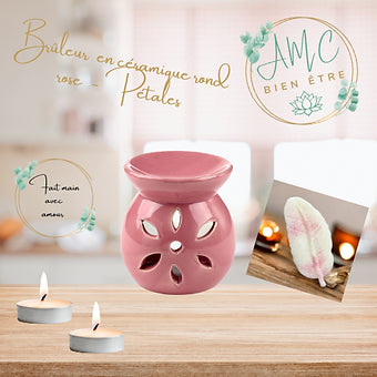 Brûleur  en céramique rond  rose  - Pétales