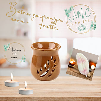 Brûleur  en céramique  marron - Feuilles